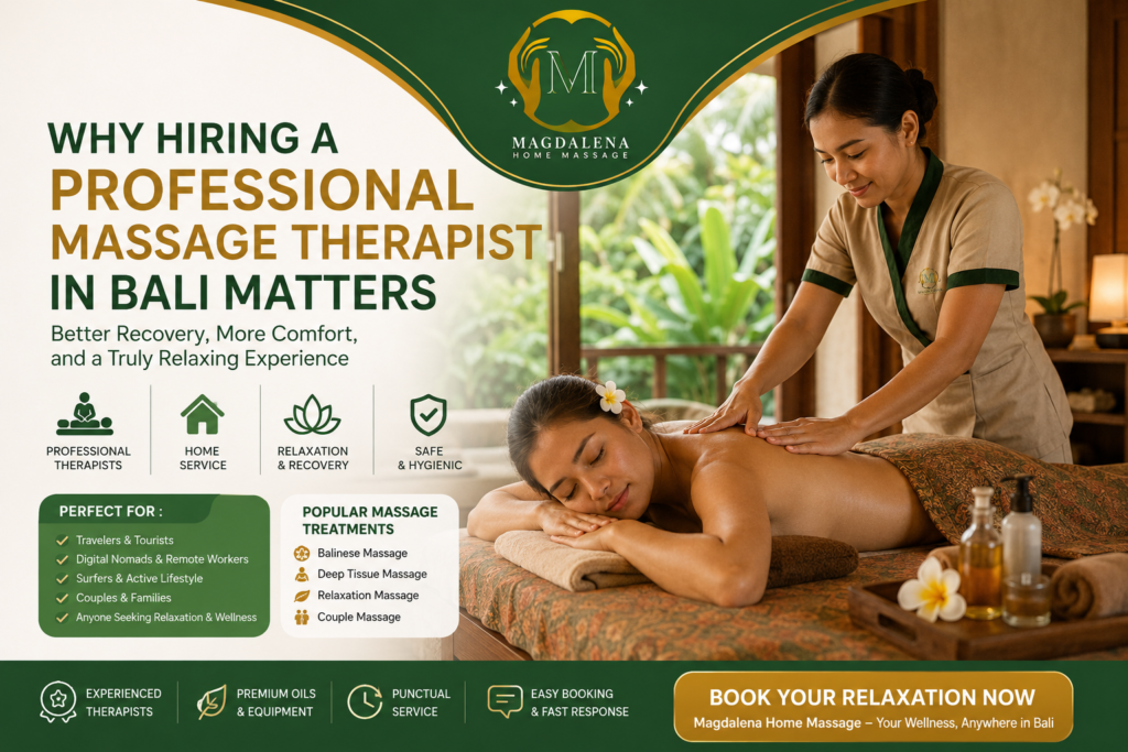 Professional massage therapist providing relaxing home massage service in Bali villa